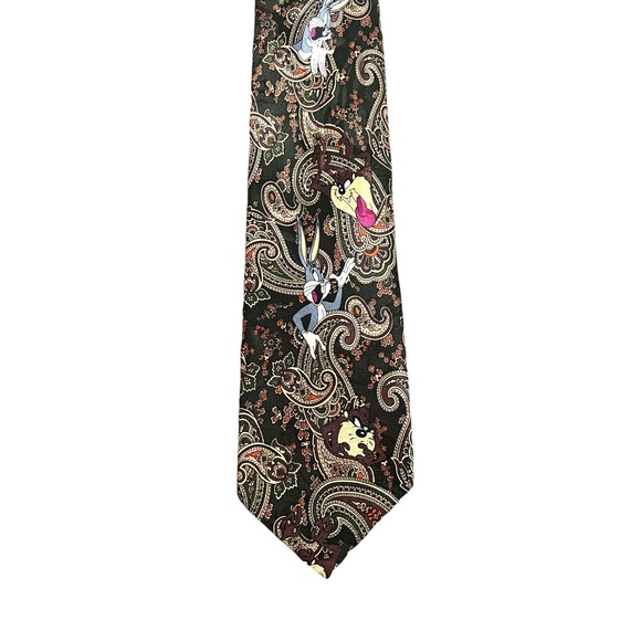 Looney Tunes Mania Other - Vintage Looney Tunes Tie Necktie Green Paisley Pattern Bugs Bunny & Taz